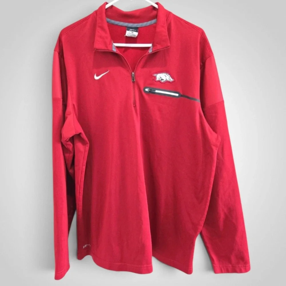 Nike Arkansas Razorbacks Dri-FIT 1/4 Zip Athletic Pullover Red Size XL